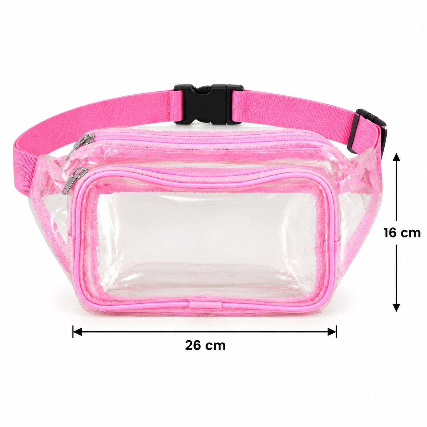 Waist bag dimensions 26 cm wide by 16 cm high