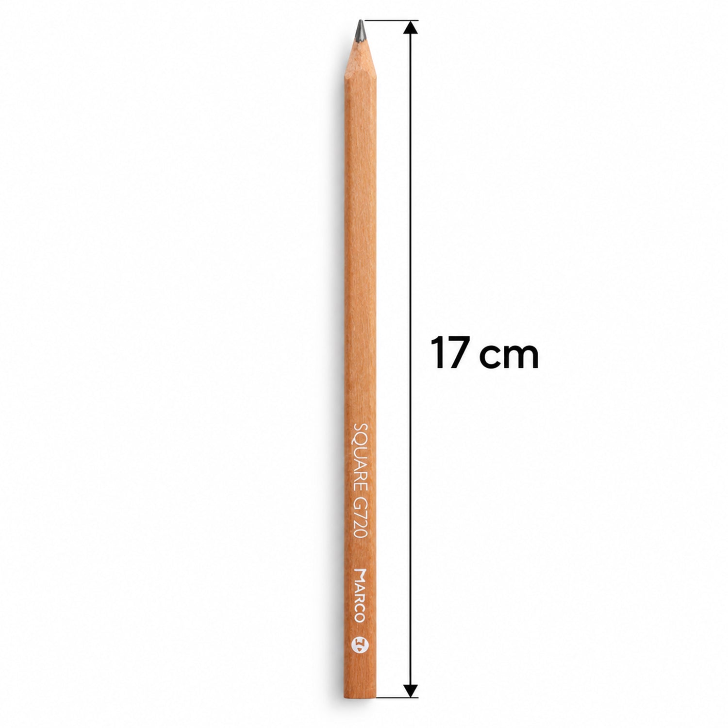 A single light brown pencil is shown vertically with a measurement indicating its length is 17 cm.