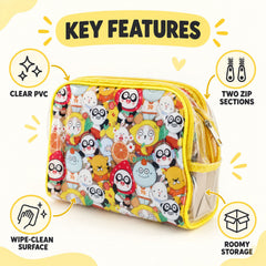 Cosmetic pouch zip sections detail