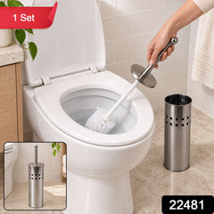 Steel Toilet Brush Holder Set for Bathroom, Covered Toilet Cleaner Stand (1 Set)