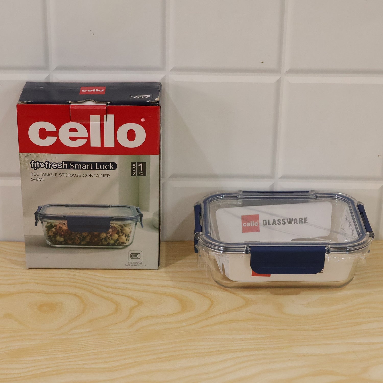 Cello 640ml Rectangular Glass Food Storage Container with Smart Lock Lid (1 Pc)