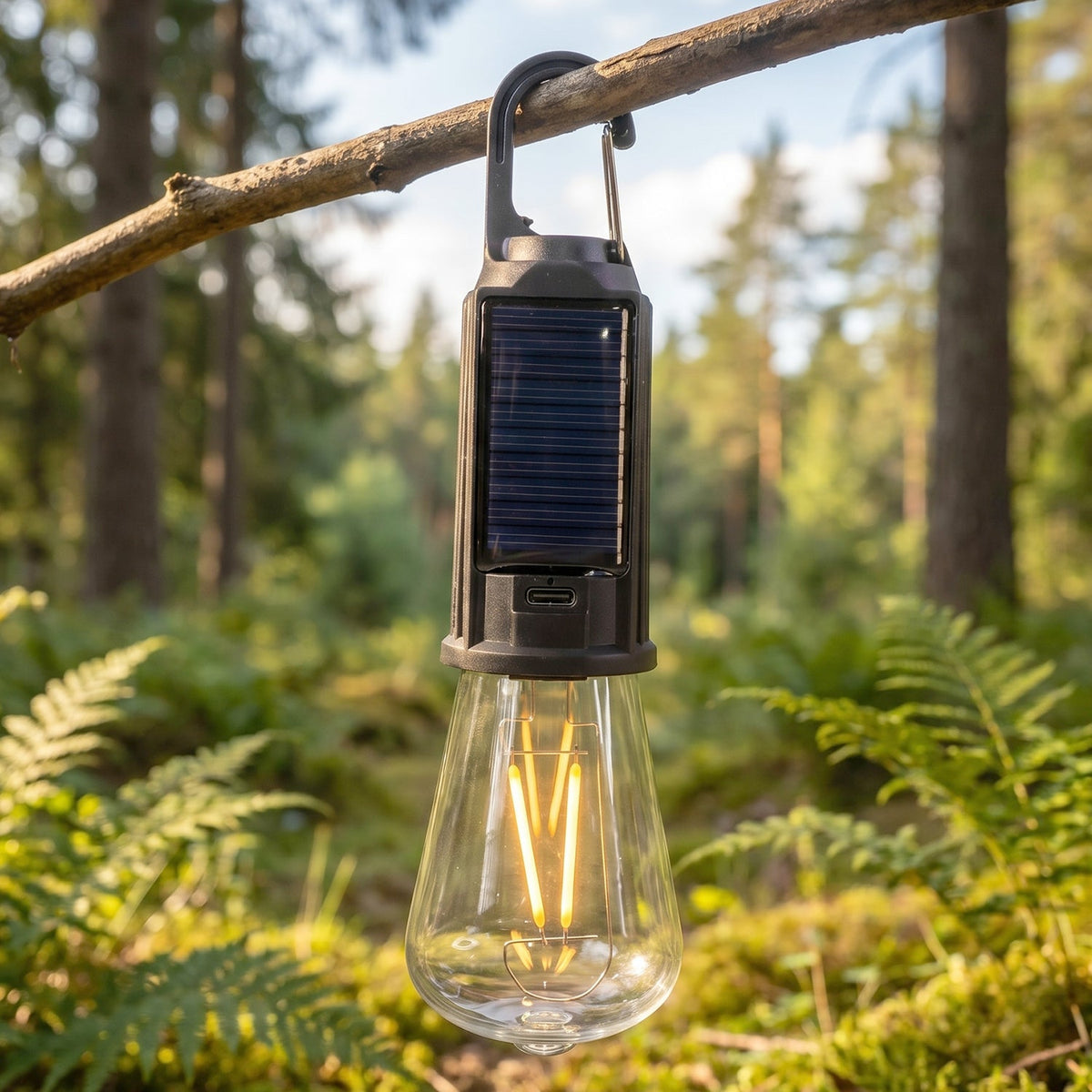 Solar & Type-C rechargeable camping lamp with LED bulb