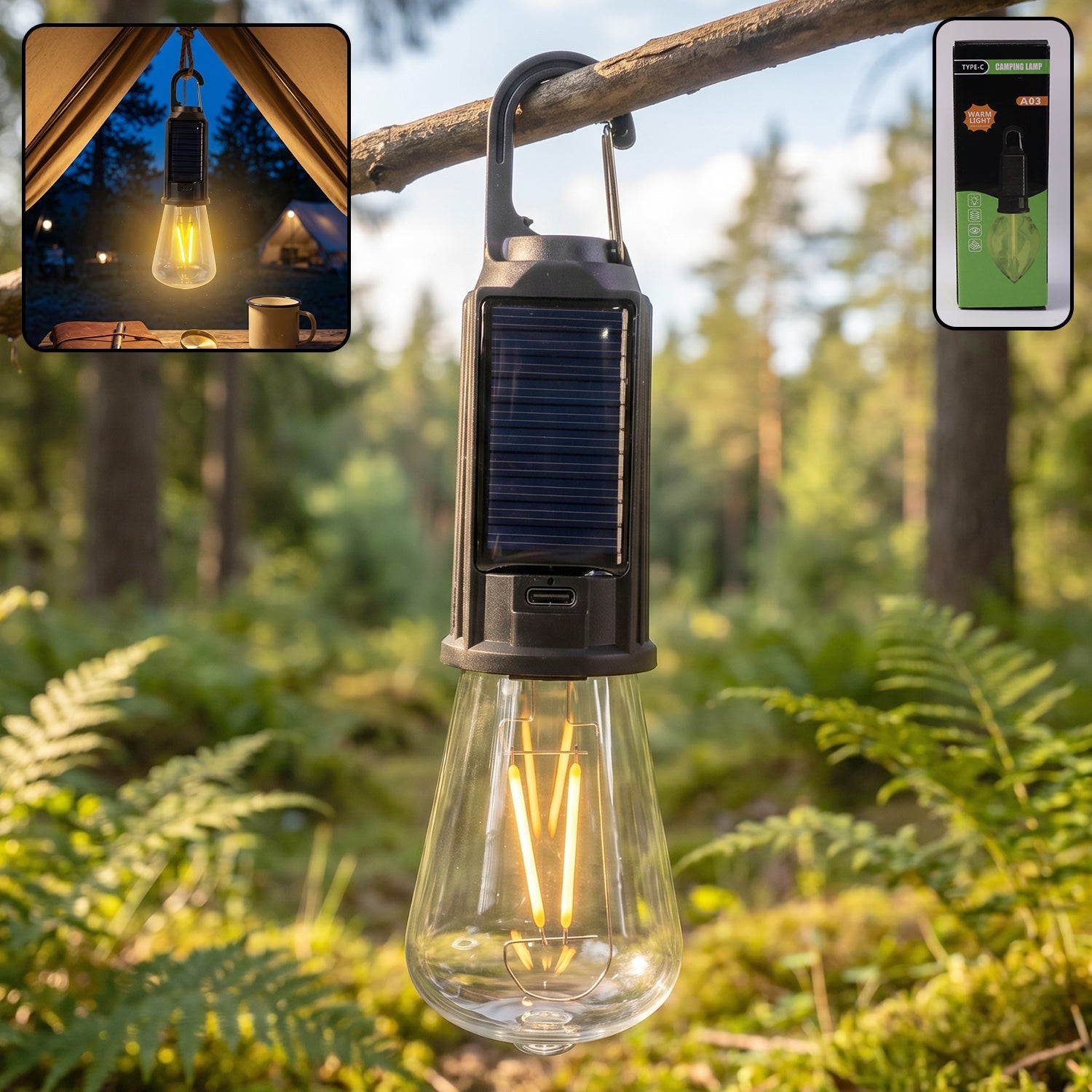 Vintage warm LED filament bulb of camping lamp