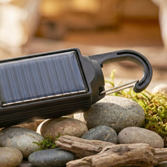 Built-in carabiner hook on solar camping lamp