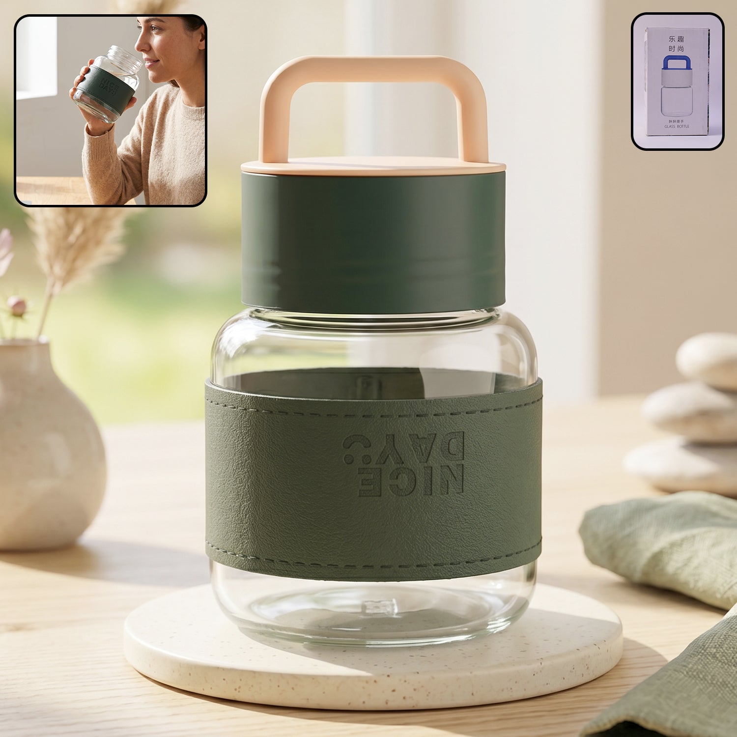 Glass bottle office travel