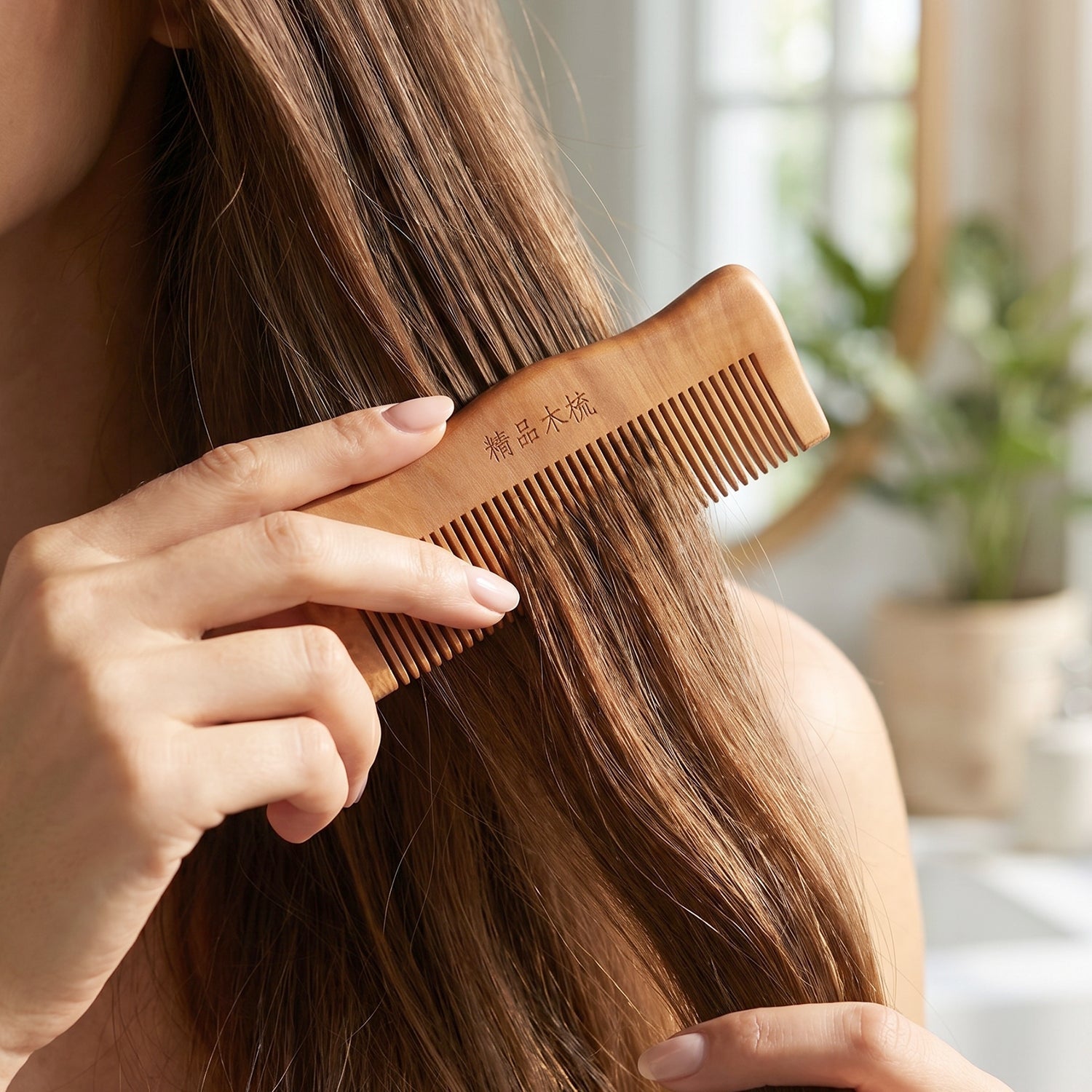 Wooden comb hair care use