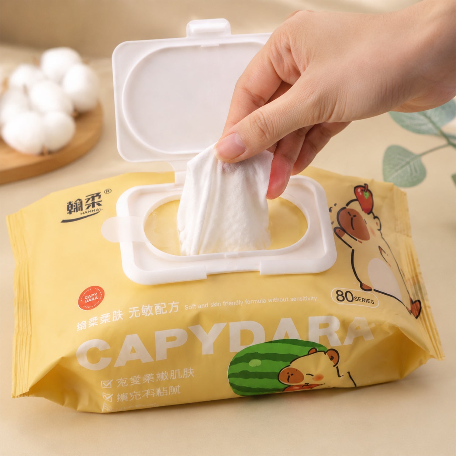 Wet wipes used to clean a baby's hands