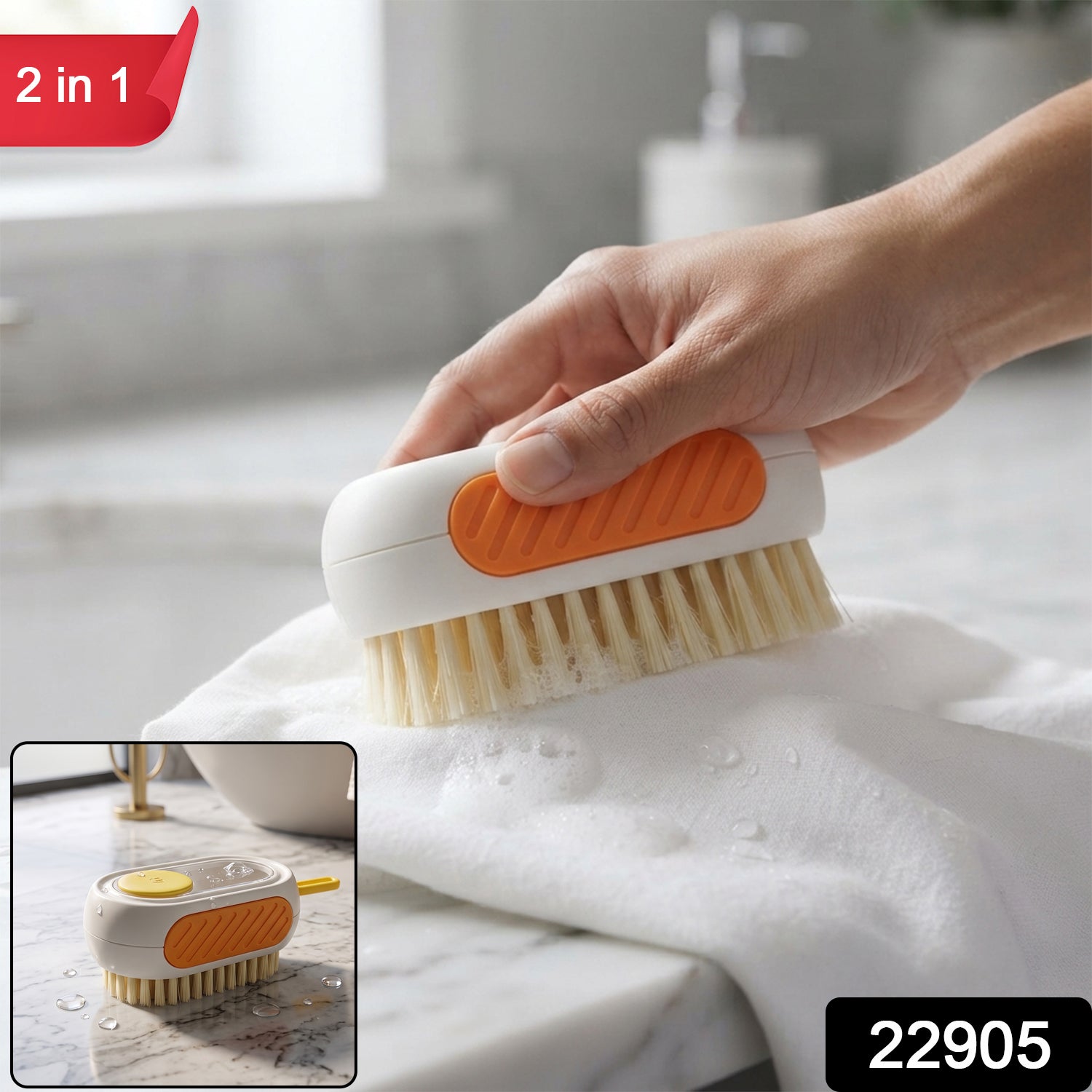 Plastic cleaning brush with soap dispenser grip, 1 piece
