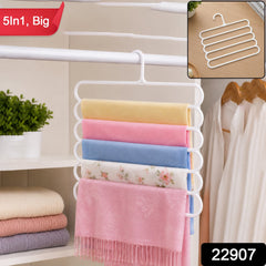 Large 5 in 1 plastic multipurpose clothes hanger, 1 piece