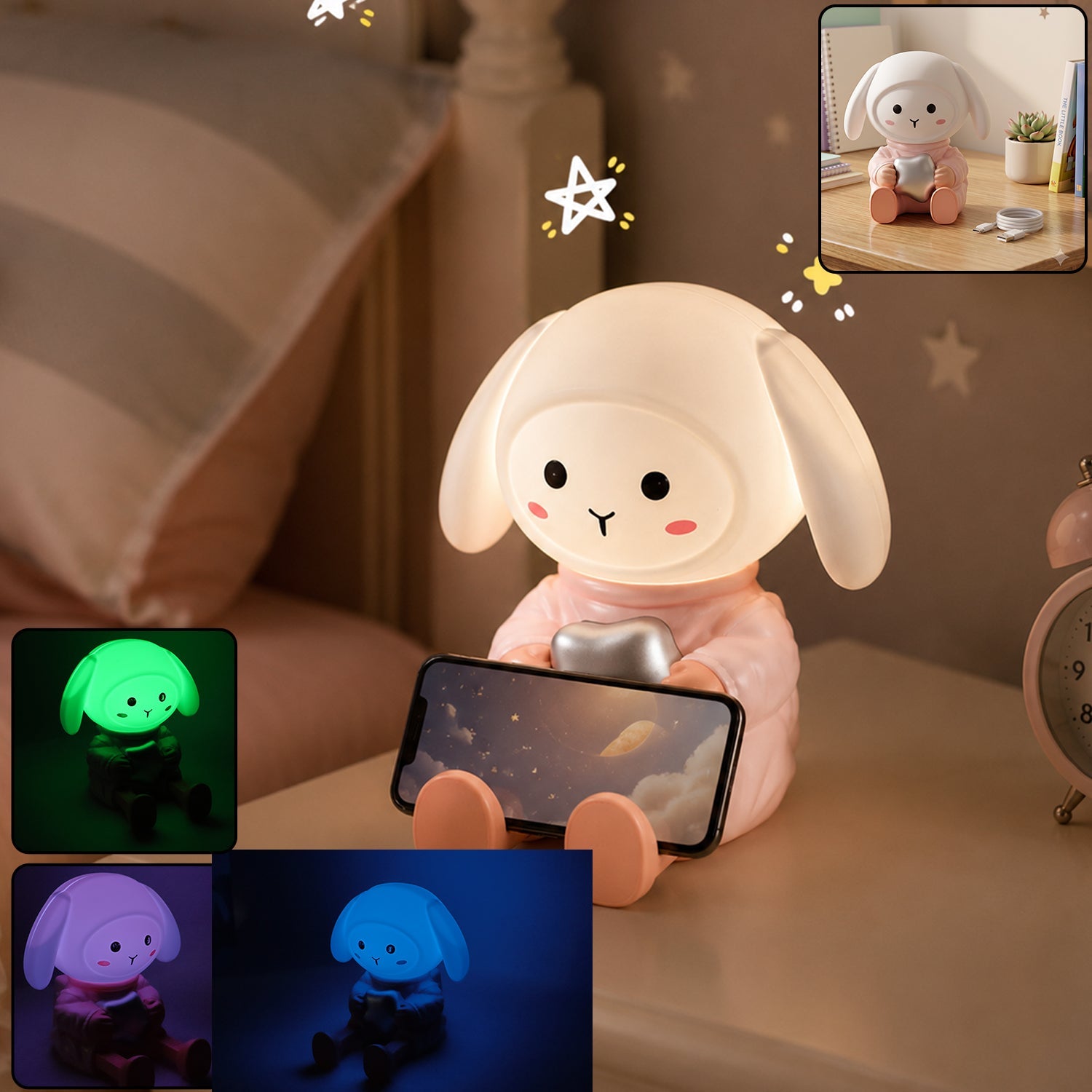 Rabbit LED night light with mobile phone stand