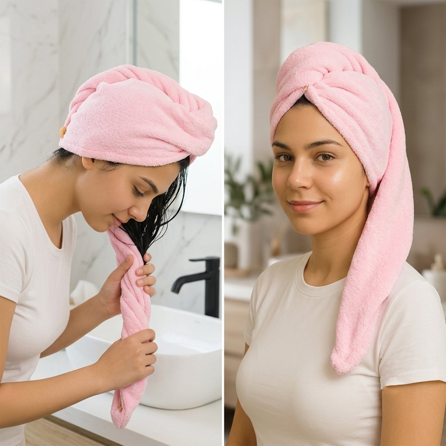 Quick dry microfiber hair towel wrap after washing
