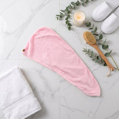 Microfiber hair towel wrap with bathroom accessories