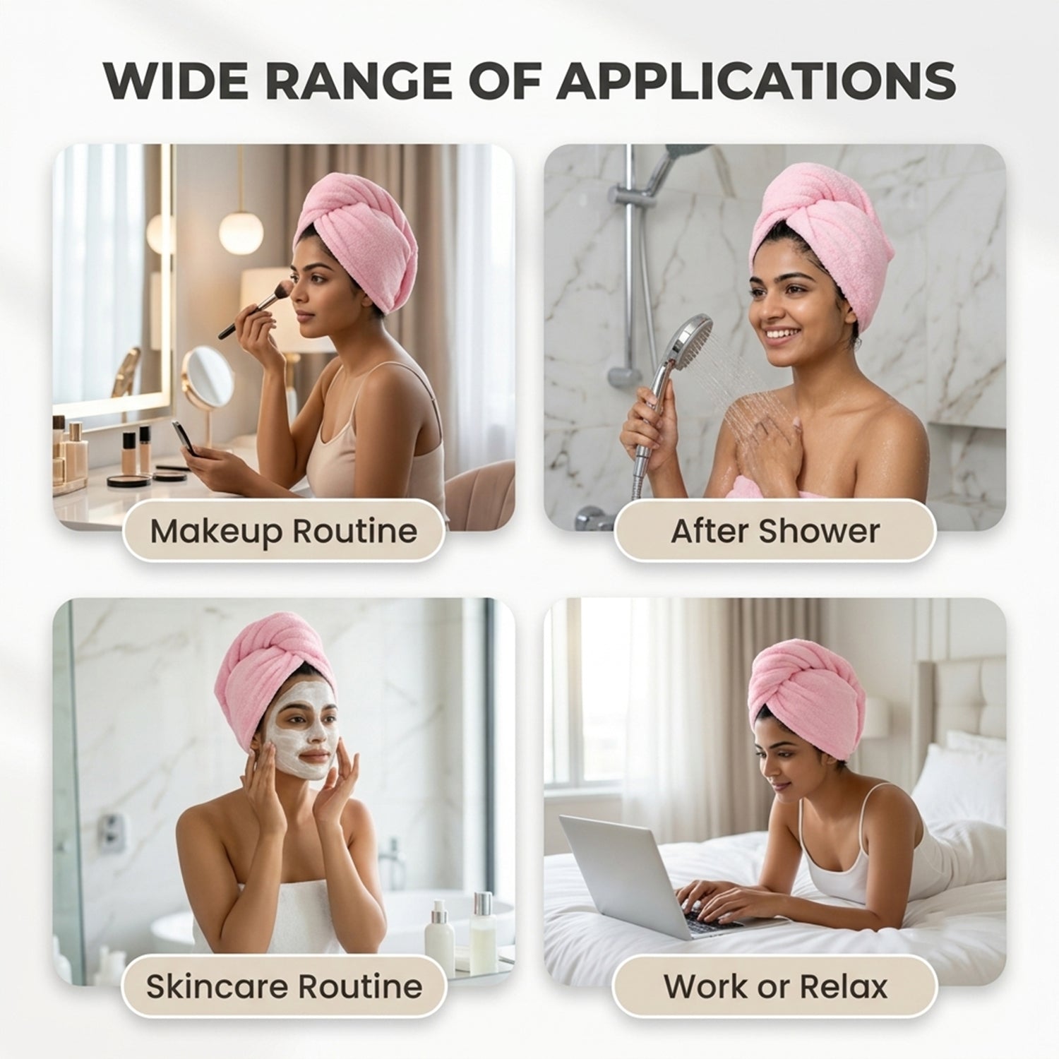 Microfiber hair wrap towel cap applications