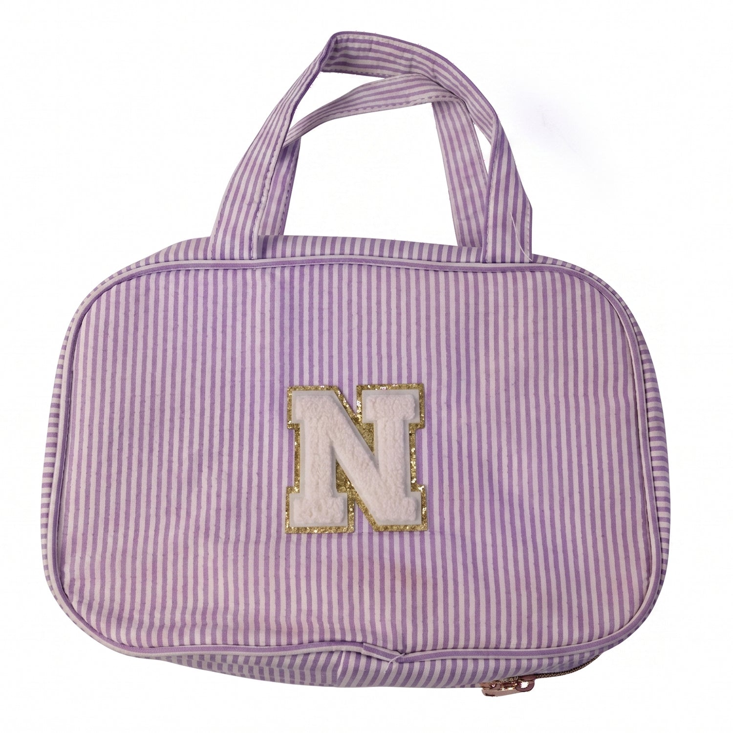 Travel toiletry bag on white background