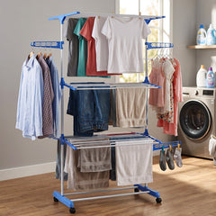 Drying stand hung with washed garments