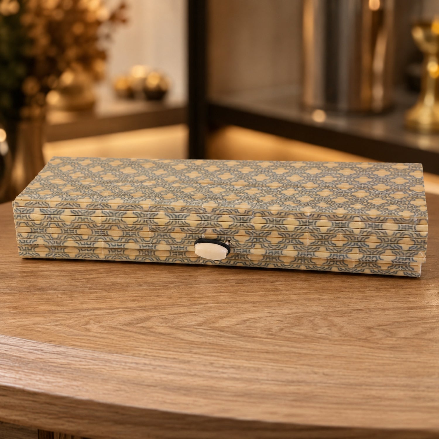 Decorative wooden empty gift box closed view