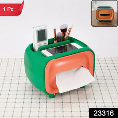 Plastic desktop tissue storage box with organizer, 1 piece