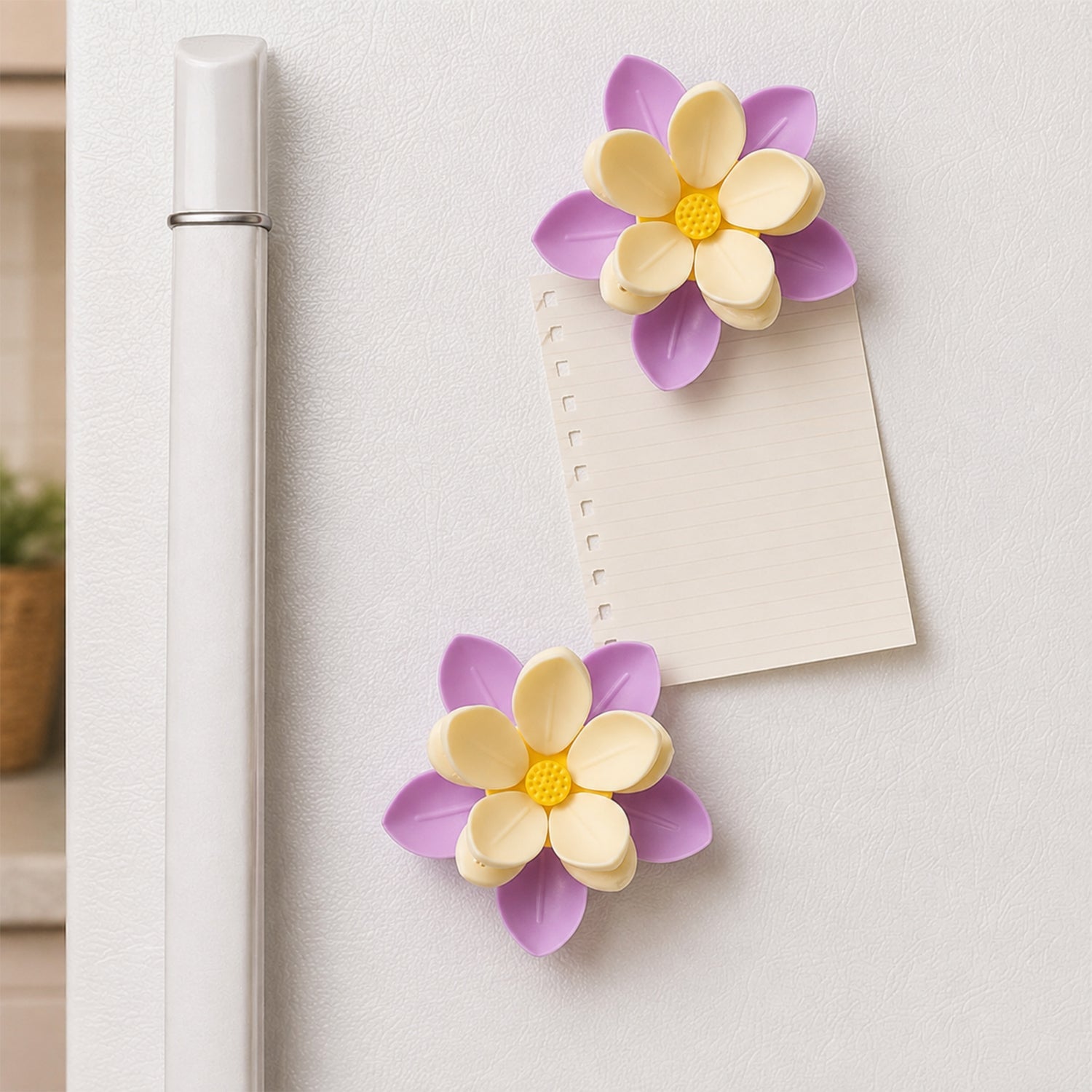 Ten flower sealing clips laid out