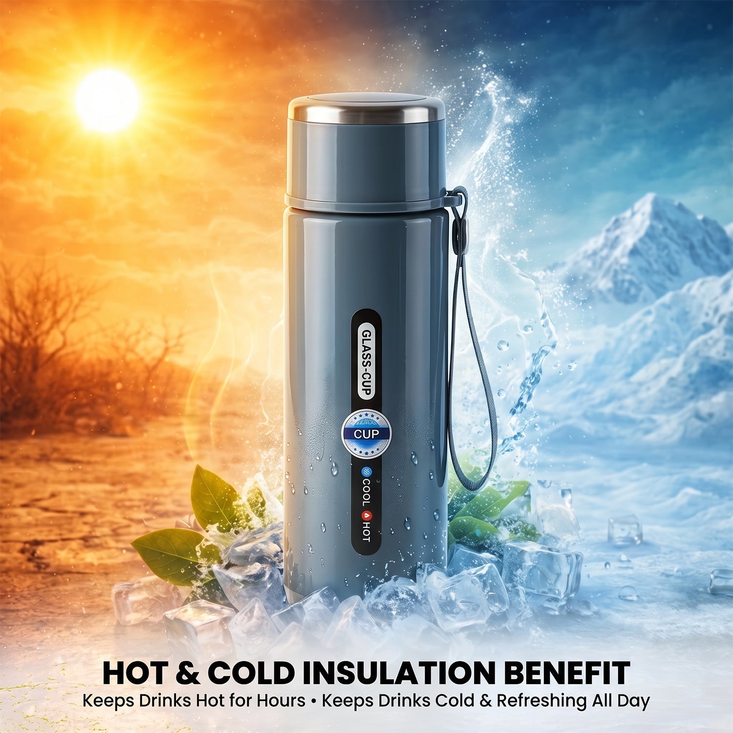 Vacuum insulated water bottle for hot and cold drinks