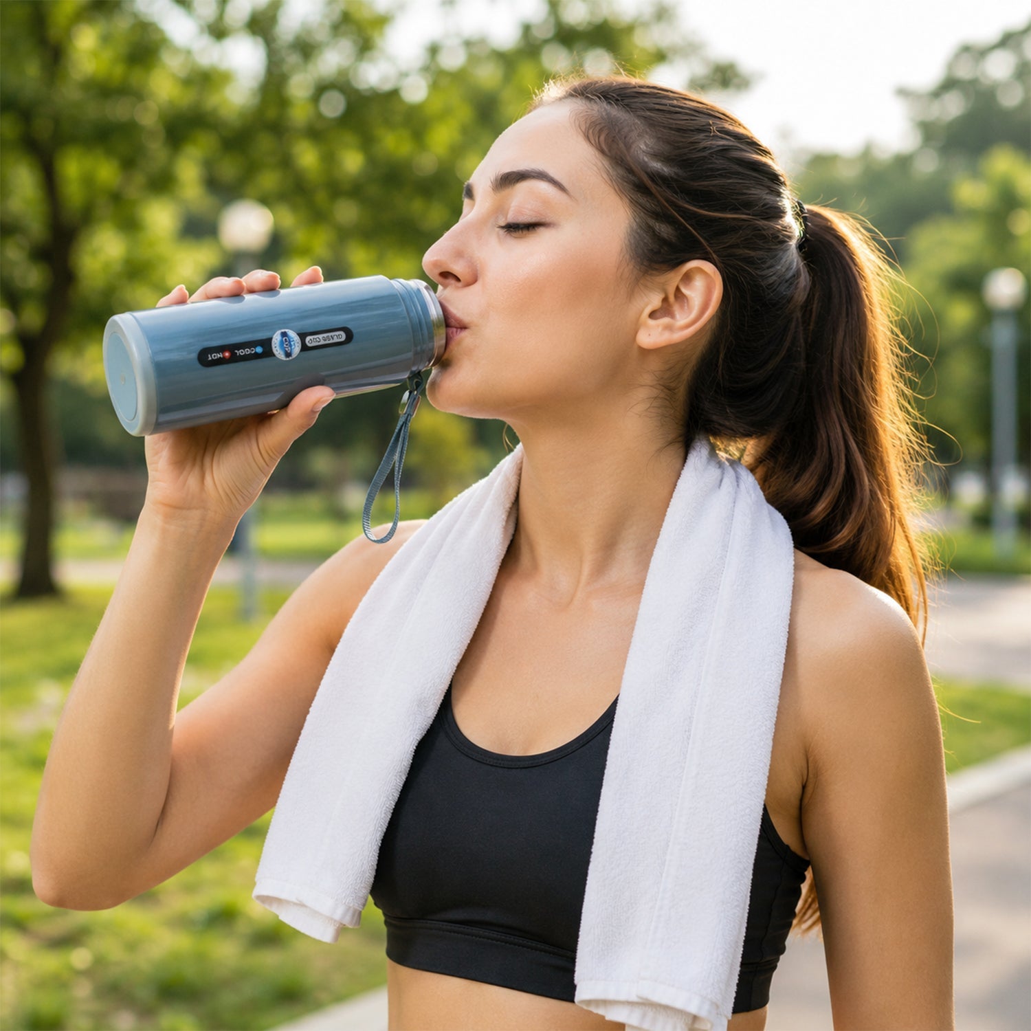 Vacuum insulated water bottle lifestyle use