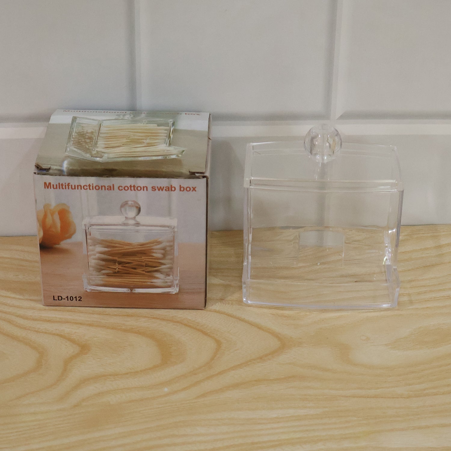 Live photo of acrylic cotton swab organizer box