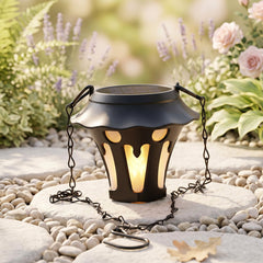 Black solar lantern with hanging chain and hook