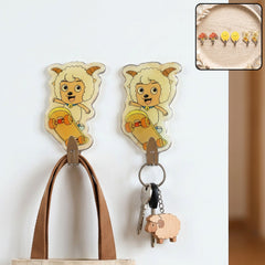 Cartoon self adhesive wall hooks in use
