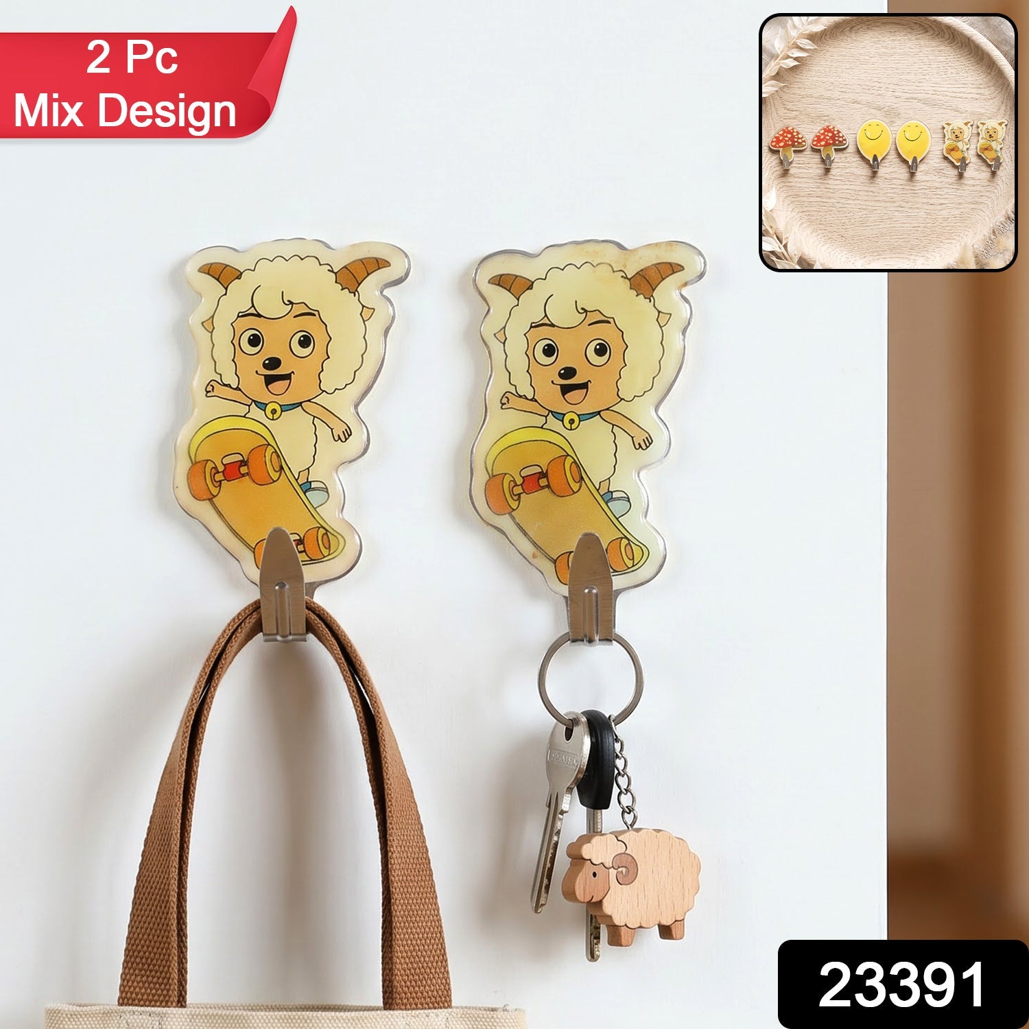 Cartoon self adhesive wall hooks, 2 piece set