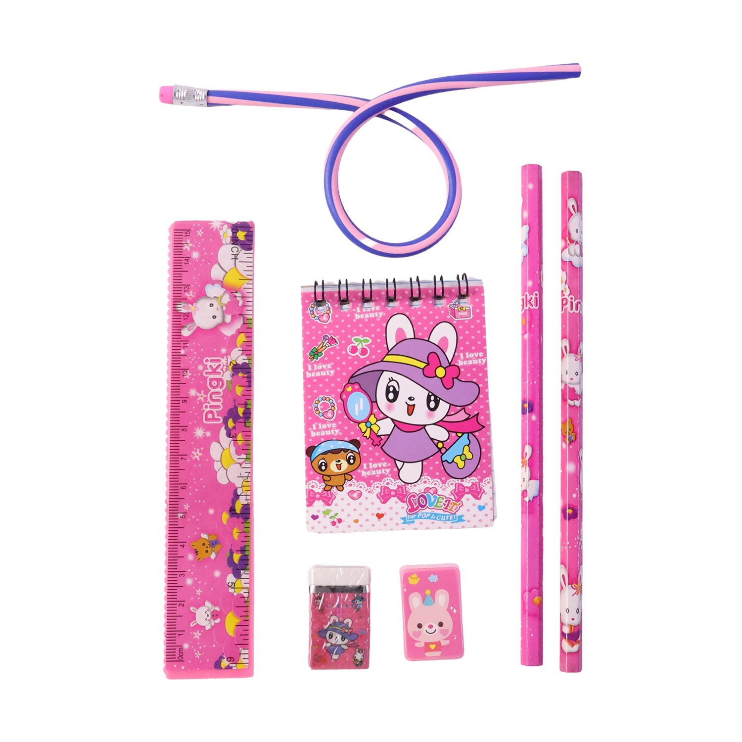 Kids School Stationery Set - Items Layout