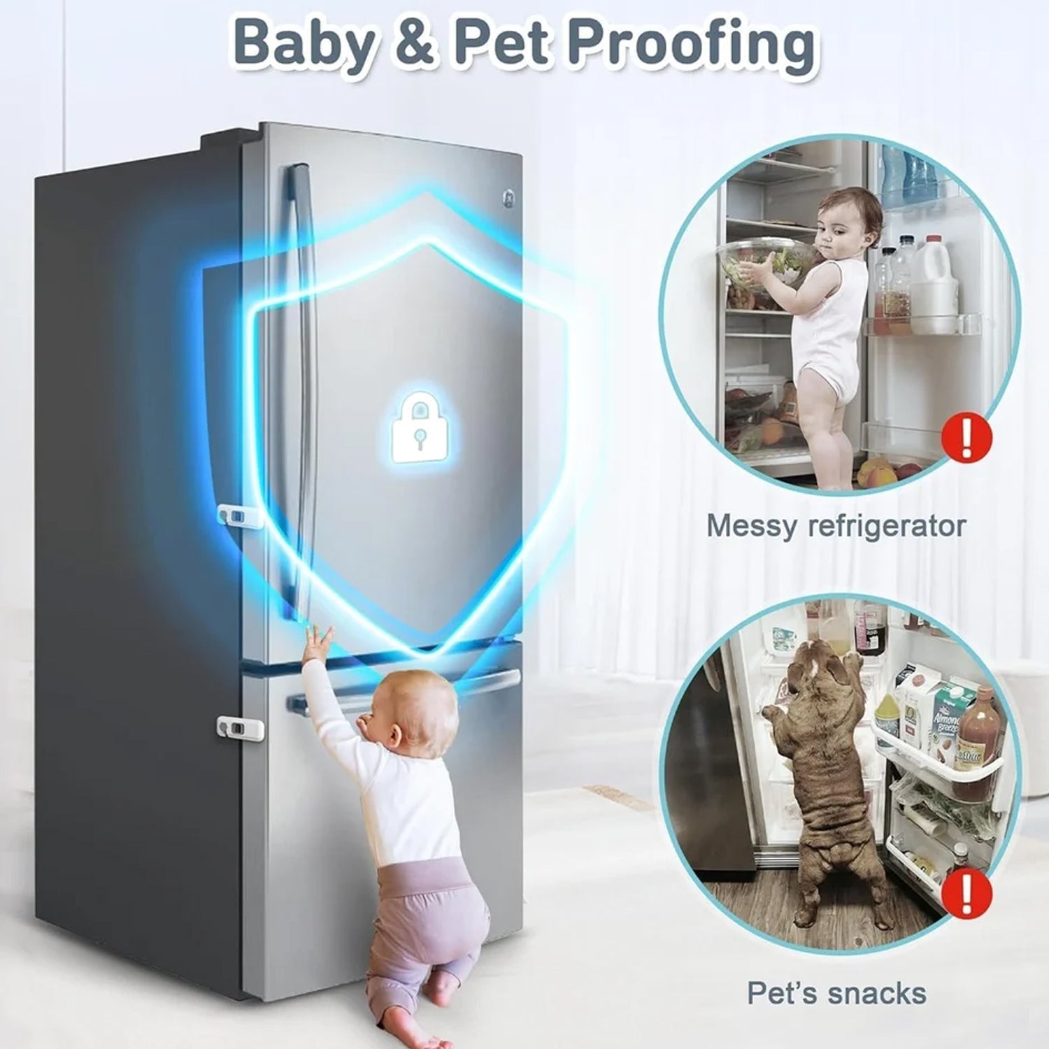 Child and pet proofing use for refrigerator door safety lock