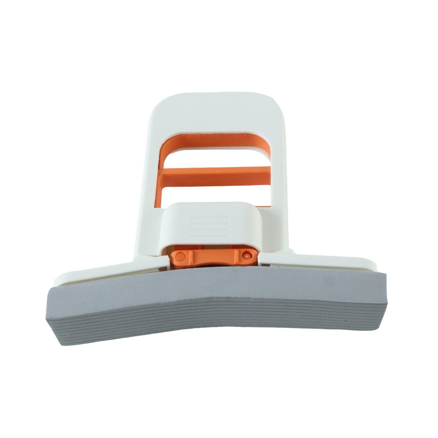A white and orange mini sponge mop with a grey sponge head, showing dimensions of 13 cm height and 14.5 cm width.