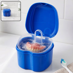 Denture bath cleaning cup with removable strainer basket - image 1