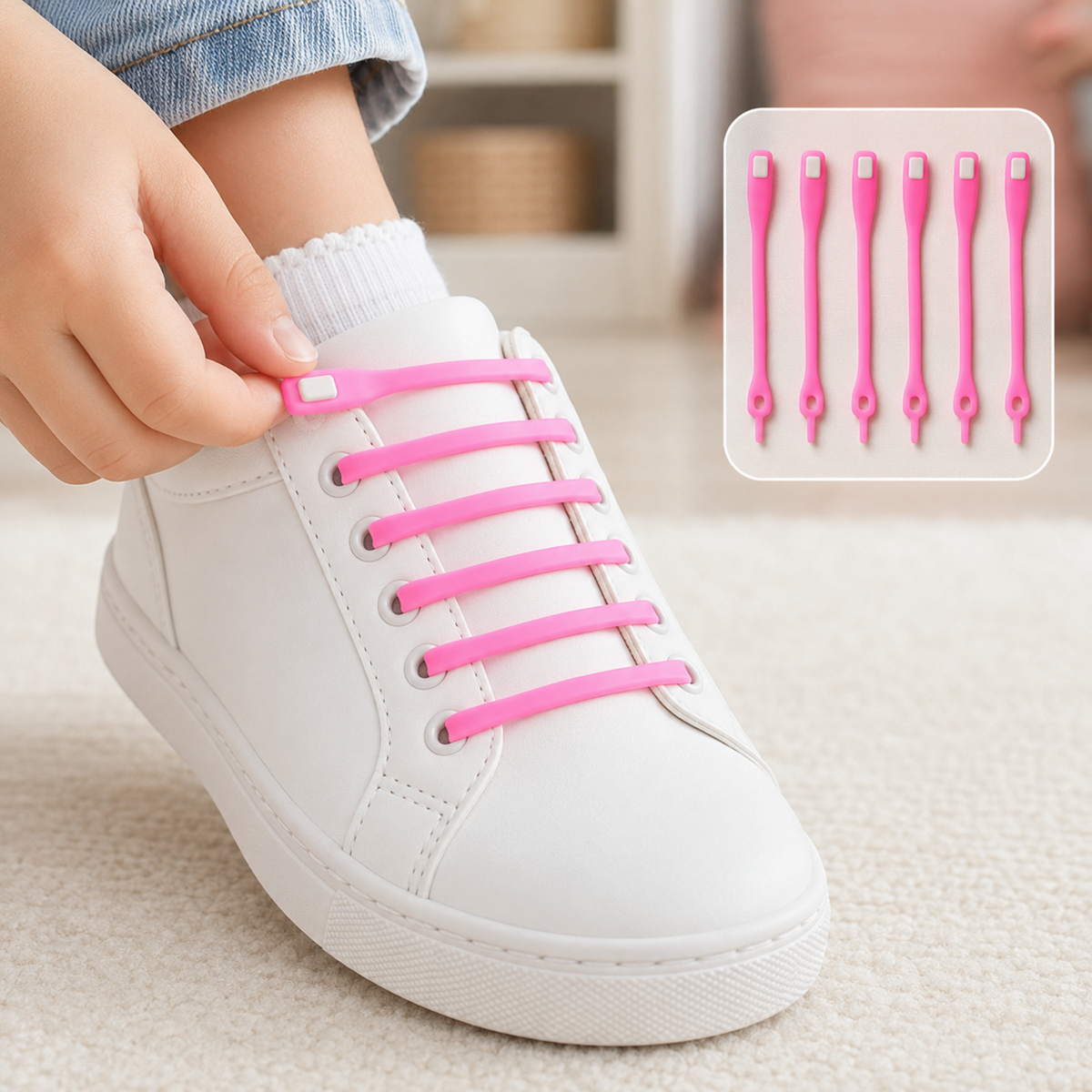 Stretchable Silicone Shoelaces for Women No Tie Elastic Laces (6 Pc)
