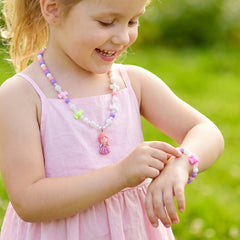 Kids bead necklace and bracelet set in use