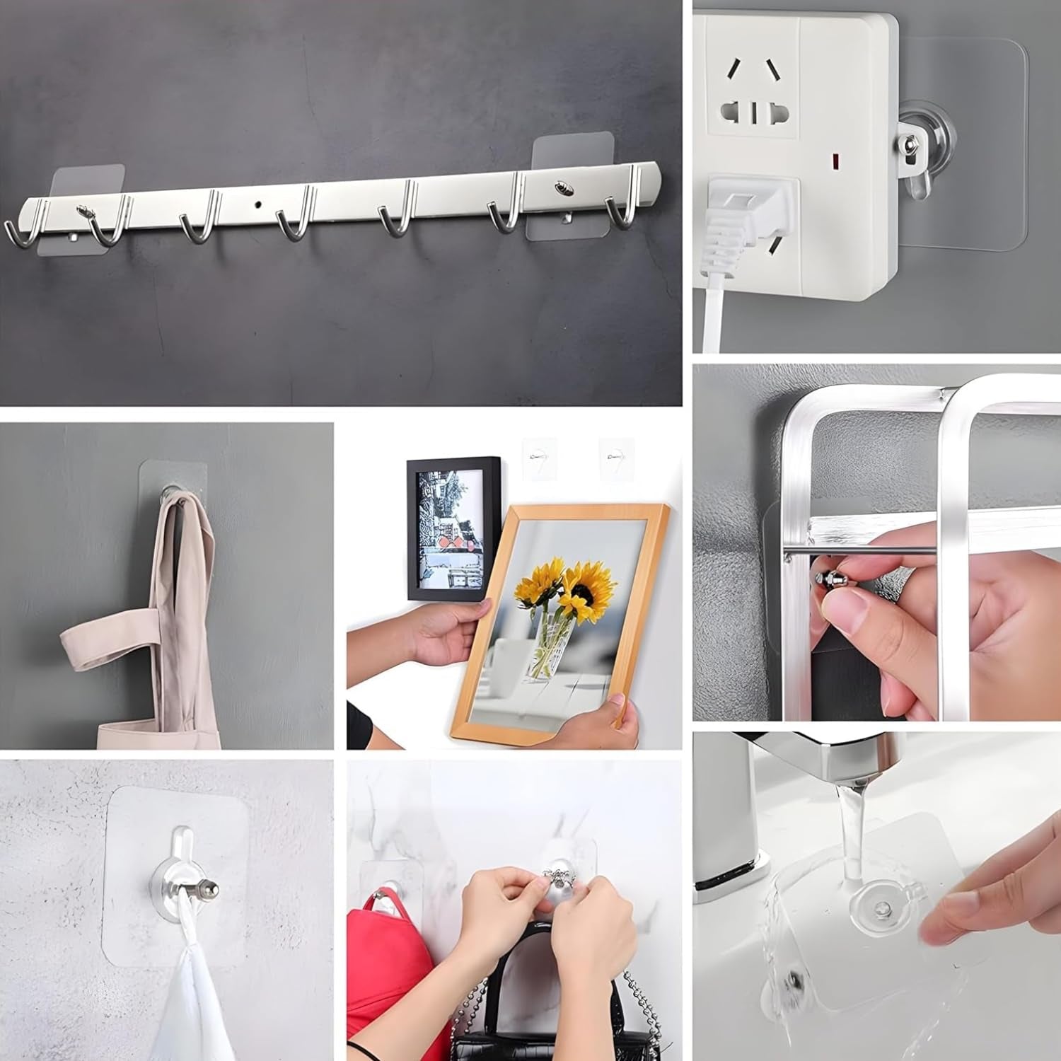 Adhesive hook mounting a clock