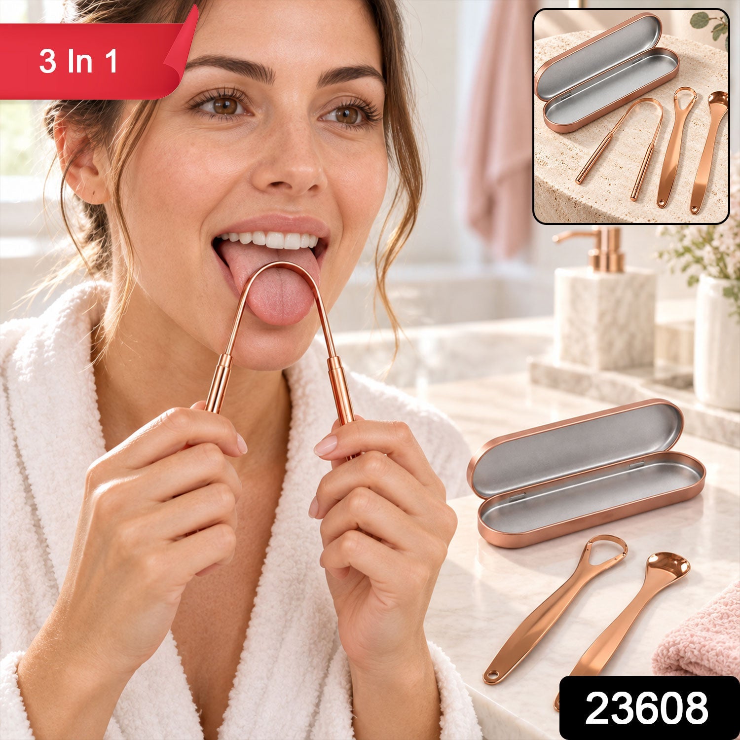 Stainless steel tongue cleaner set with travel case - SKU photo