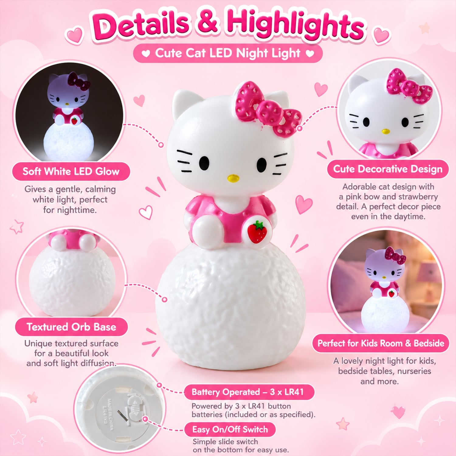 Bedside decor cat lamp kids