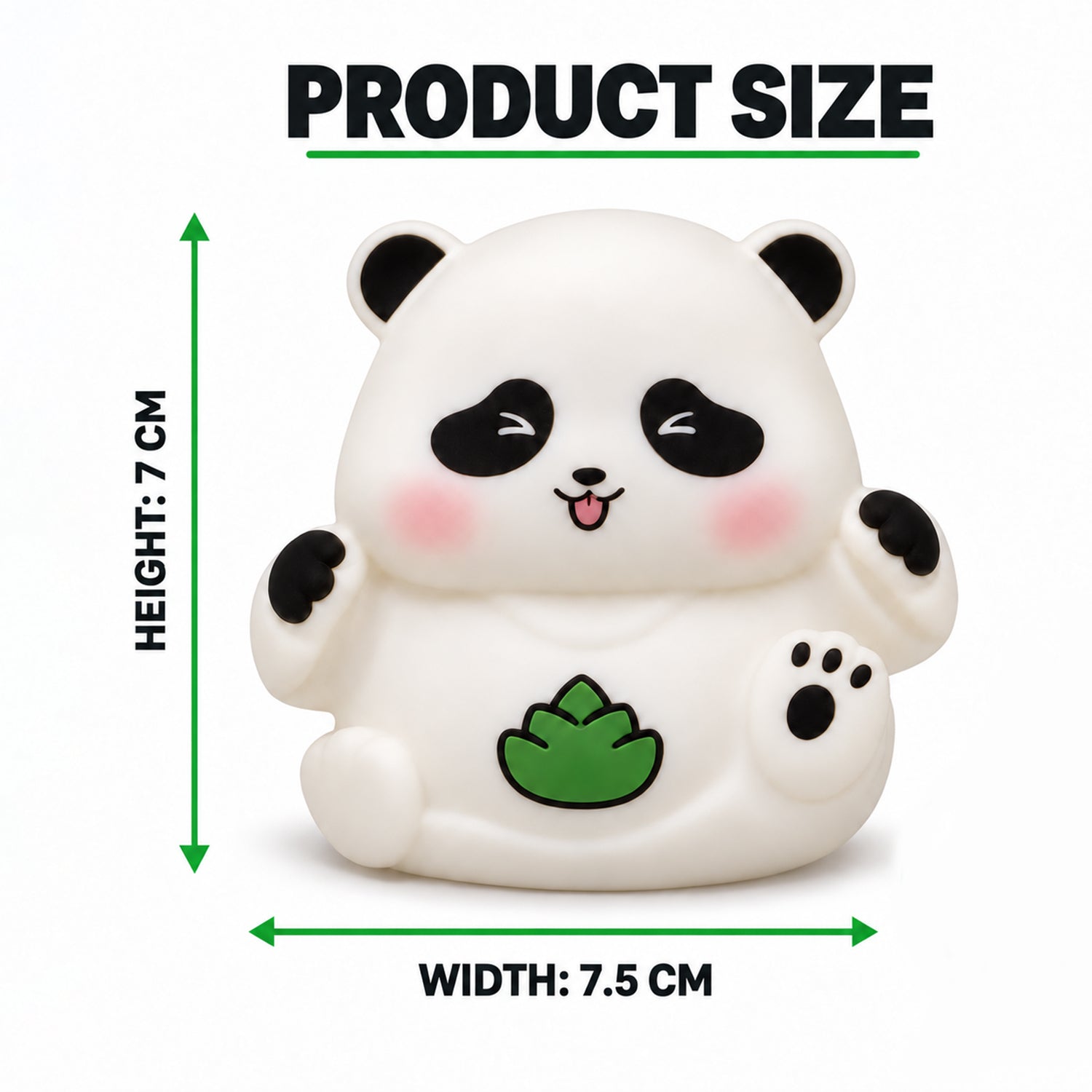 A white panda night light with dimensions indicating 7 cm height and 7.5 cm width.