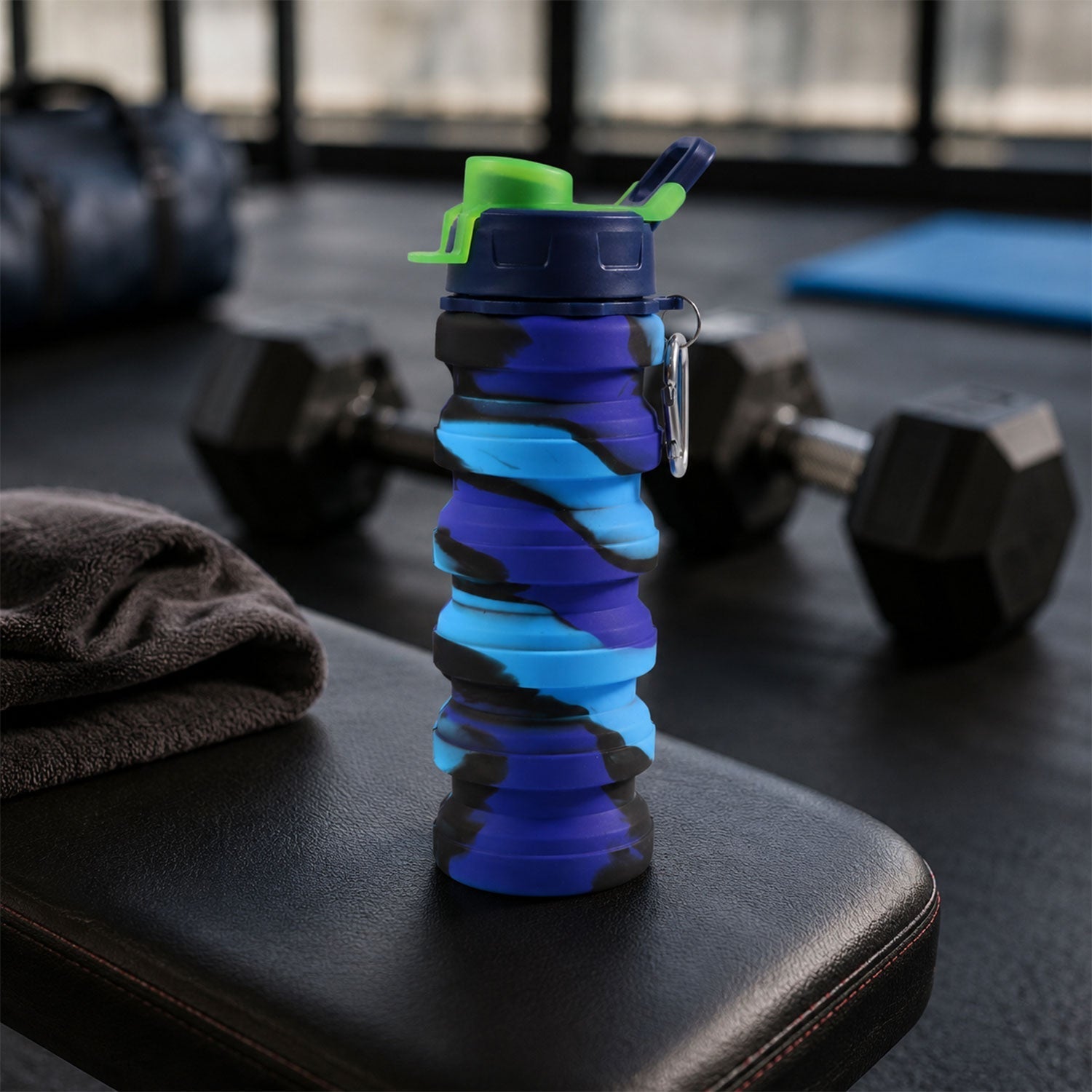 Foldable bottle with carabiner