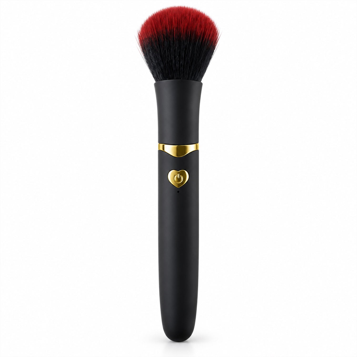 A black and red makeup brush is displayed with measurements indicating a length of 15 cm and a brush head width of 3 cm.