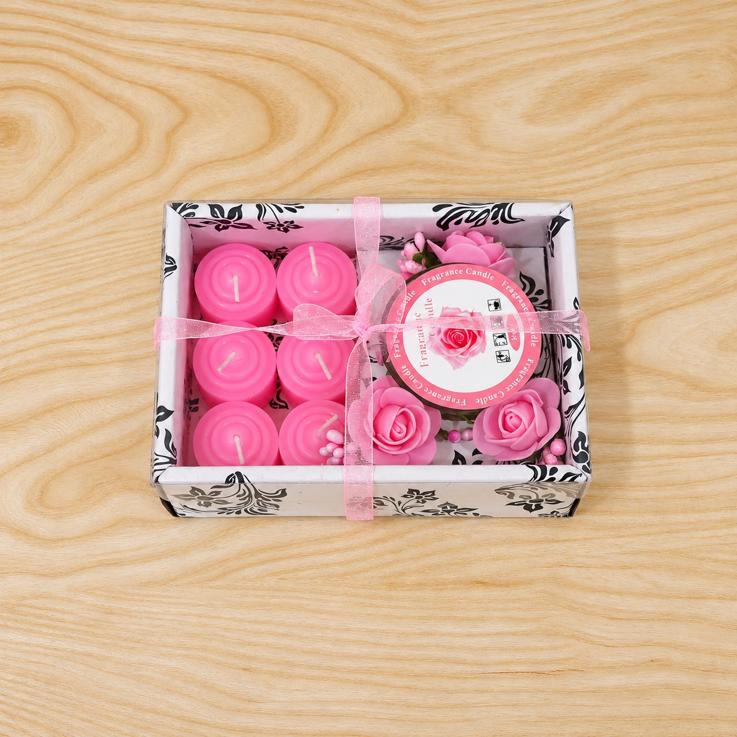 Pink Candle Gift Set with Floral Holder