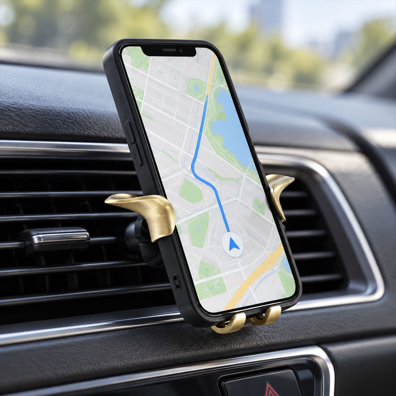 Car air vent mobile phone holder - installed view