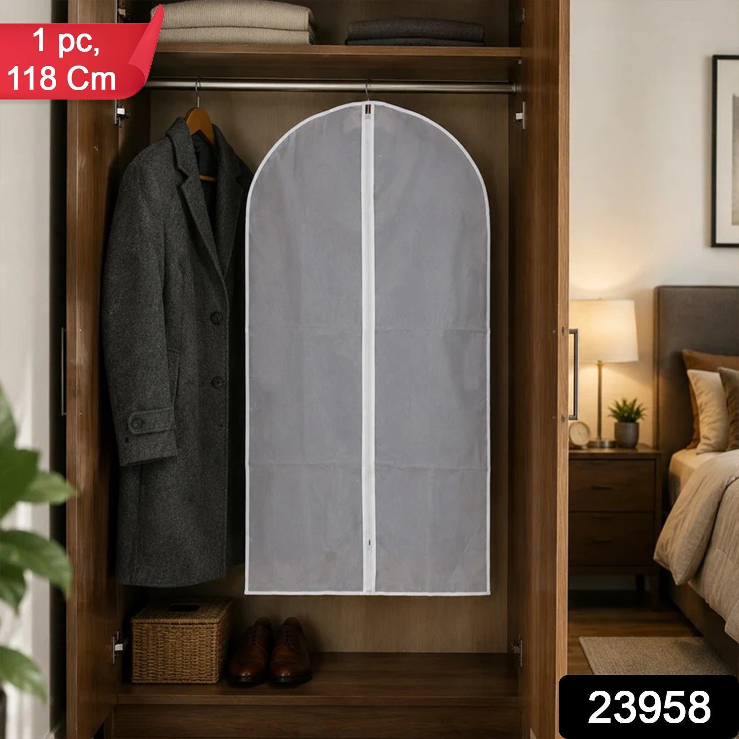 Transparent garment cover with hanger opening, 1 piece