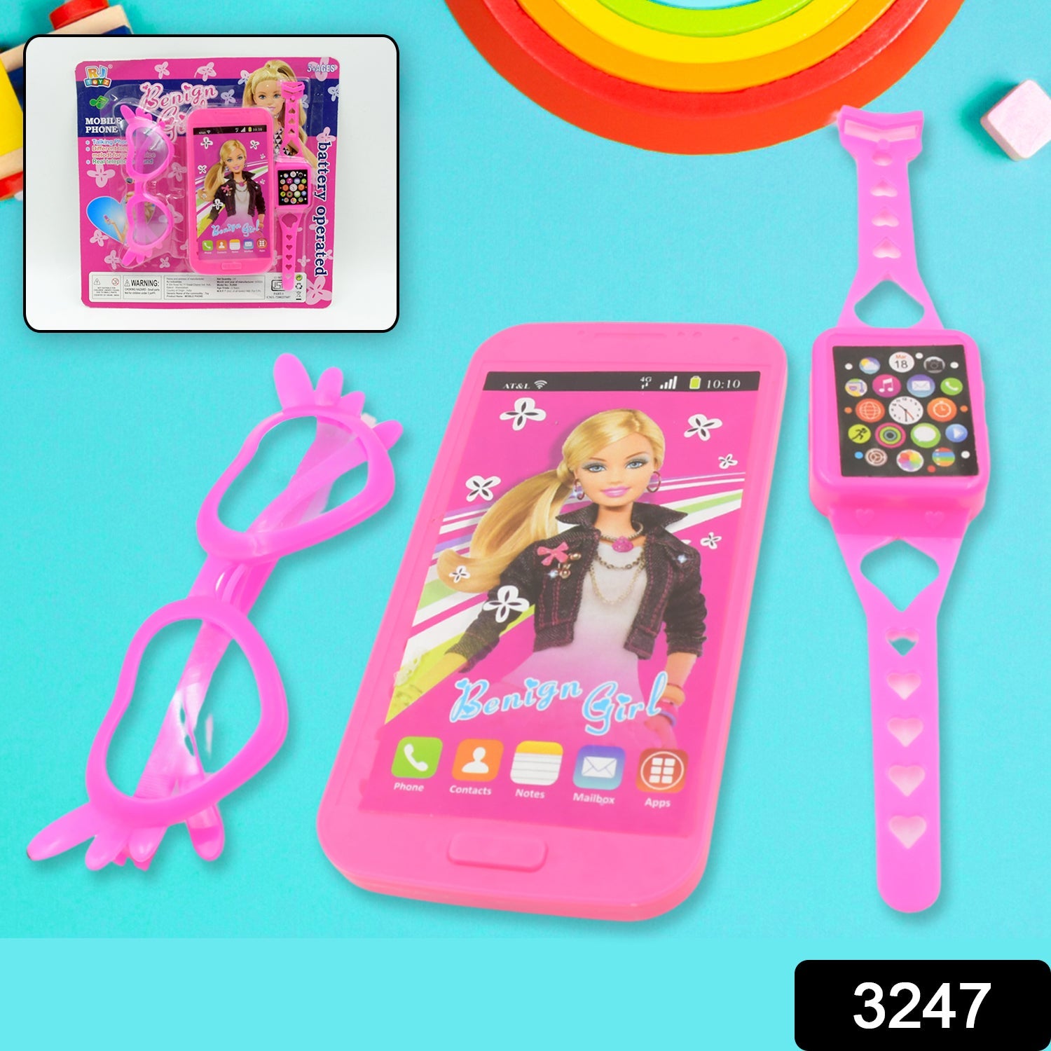 Barbiee Musical Phone, Watch & Glasses Set for Girls â€“ ABS Calling Toy (3-Piece, Battery Not Included)