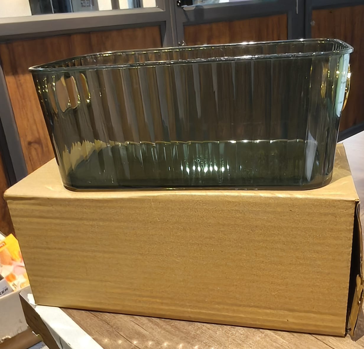 Premium Ribbed Transparent Storage Basket with Gold Handle â€“ Multipurpose Kitchen &amp; Home Organizer Box