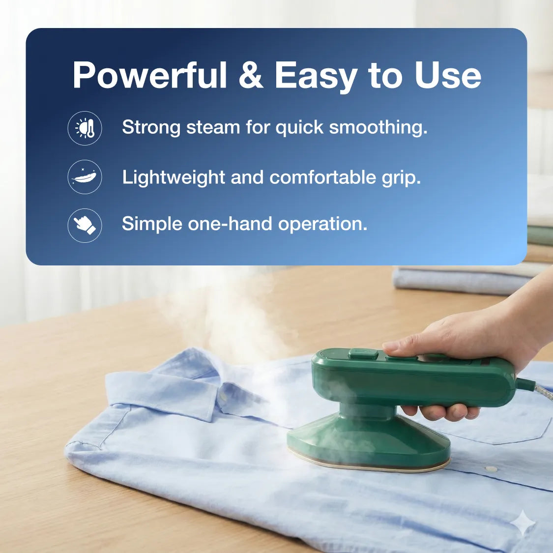 DeoDap Mini Steamer Iron 2-in-1 Portable Travel Friendly - in-use lifestyle shot