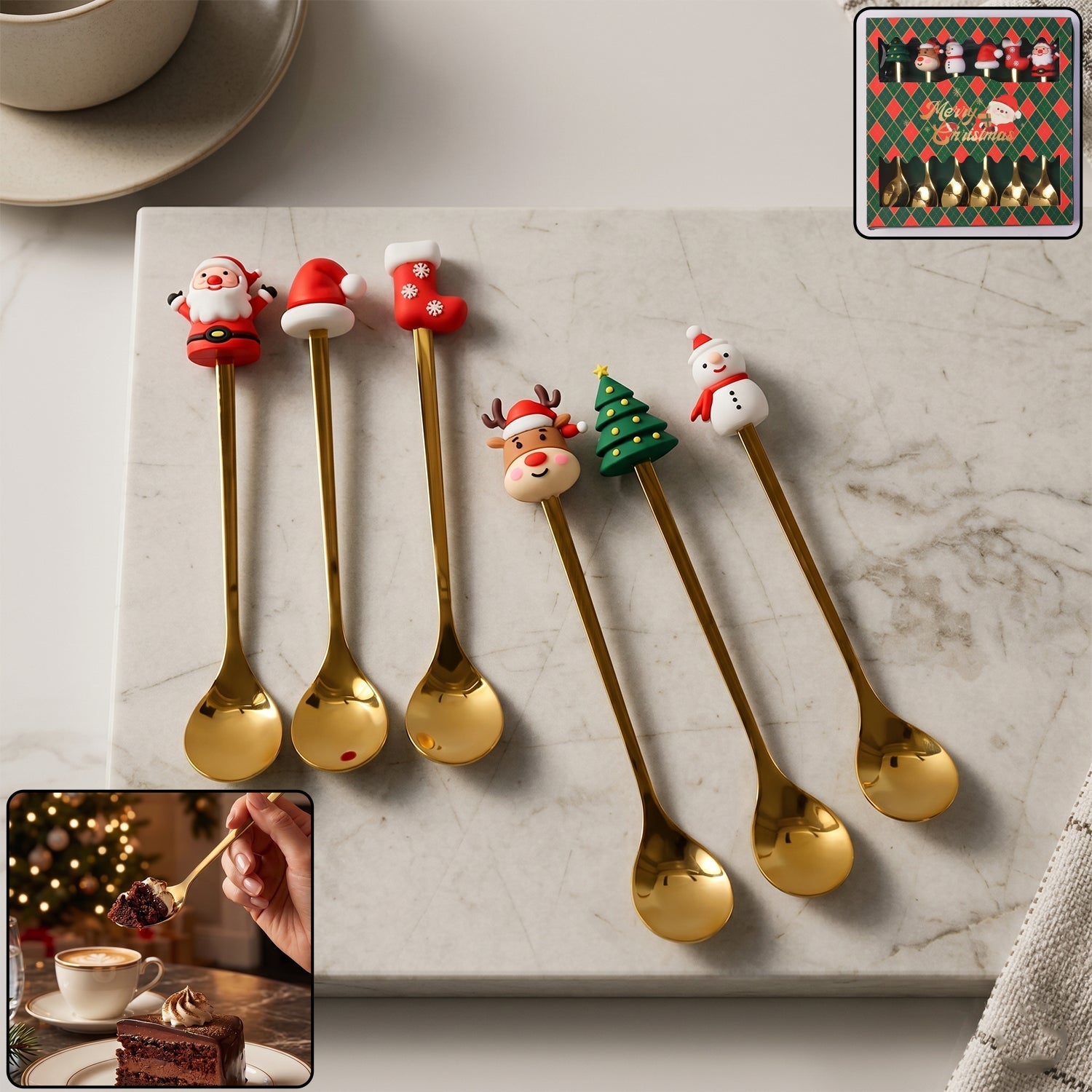 Golden cartoon spoon set 6pc