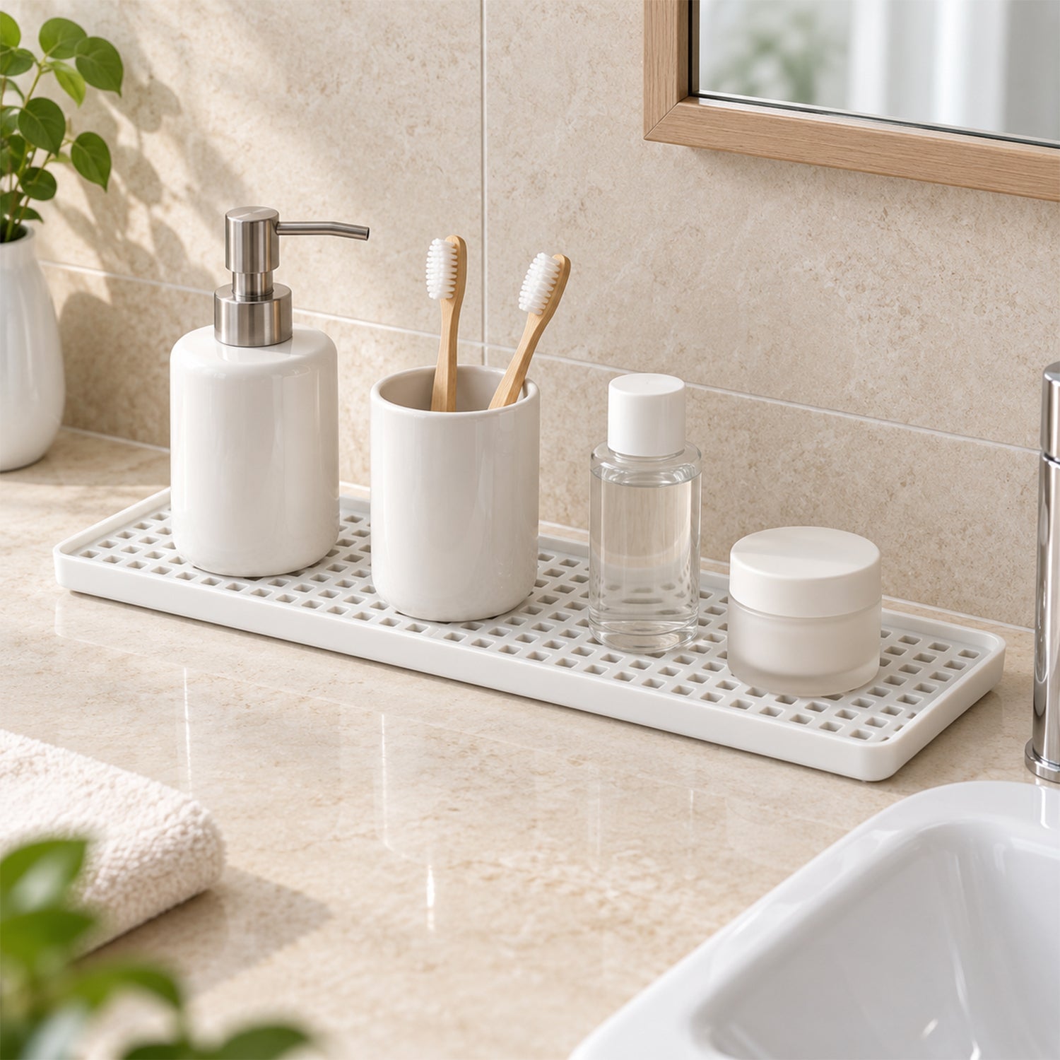Plastic drain rack bathroom counter use
