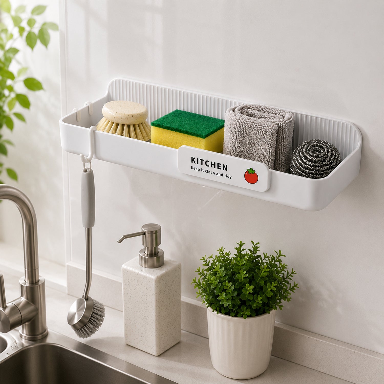 Drain rack holding washed vegetables