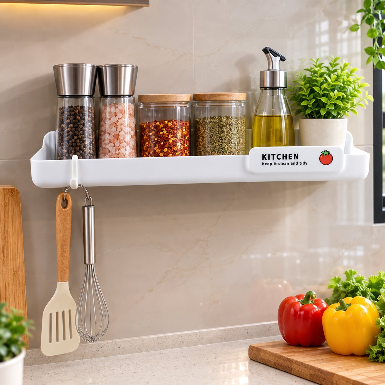 Drain rack mounted on a kitchen wall